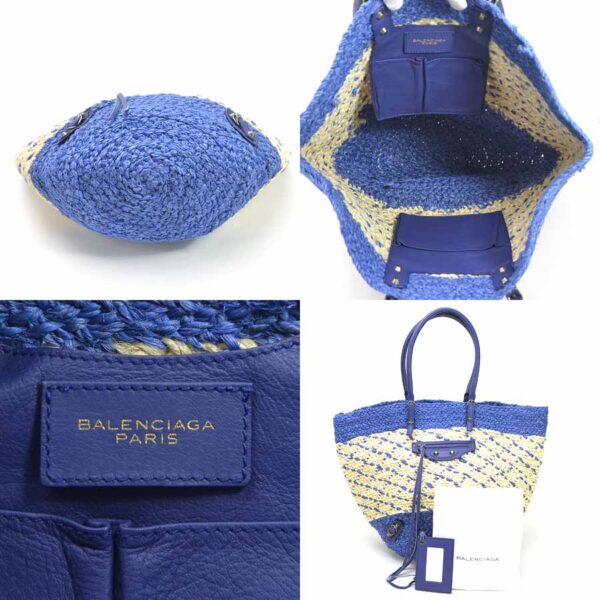 y15380g 4 Balenciaga Straw Leather Shoulder Bag Blue Natural