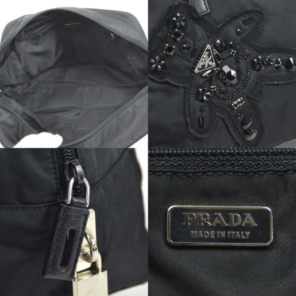 y15386f 4 Prada Nylon Leather Handbag Black