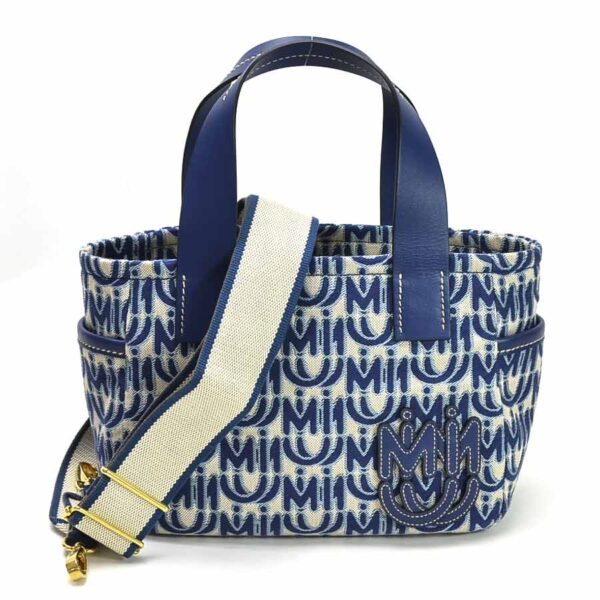 y15422f Miu Miu Handbag Shoulder Bag 2Way Jacquard Leather Blue