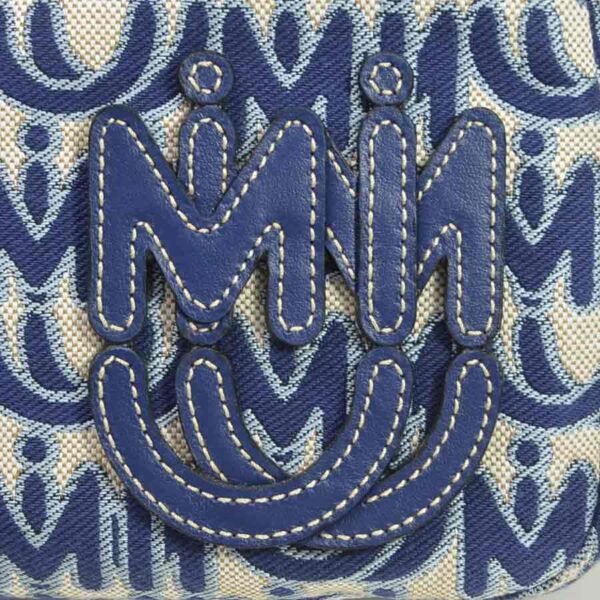 y15422f 3 Miu Miu Handbag Shoulder Bag 2Way Jacquard Leather Blue