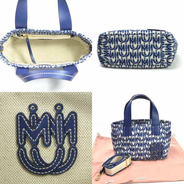 y15422f 4 Miu Miu Handbag Shoulder Bag 2Way Jacquard Leather Blue