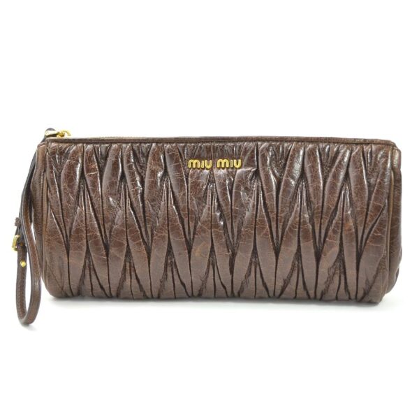 y15557f Miu Miu Clutch Bag Matelasse Leather Brown