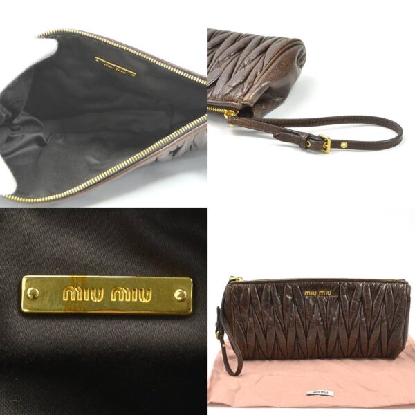 y15557f 4 Miu Miu Clutch Bag Matelasse Leather Brown