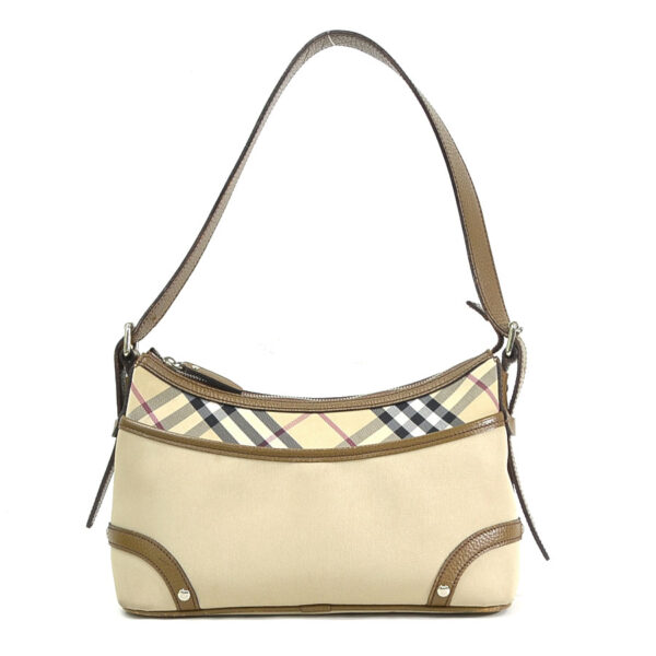 y15660a Burberry Check Leather Canvas Shoulder Bag Brown