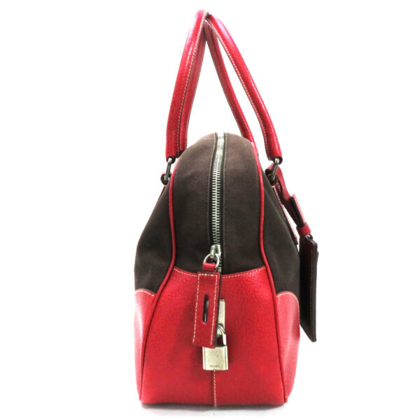 y15724a 1 Prada Leather Canvas Handbag Red Brown