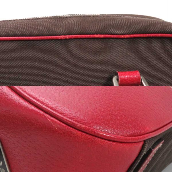 y15724a 2 Prada Leather Canvas Handbag Red Brown