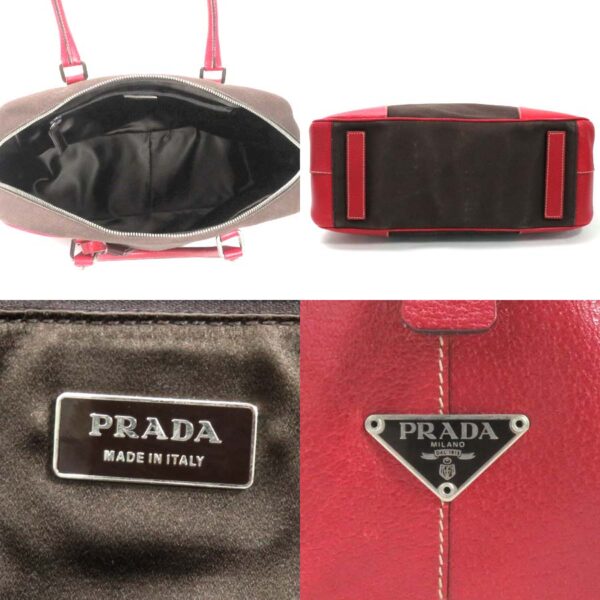 y15724a 4 Prada Leather Canvas Handbag Red Brown