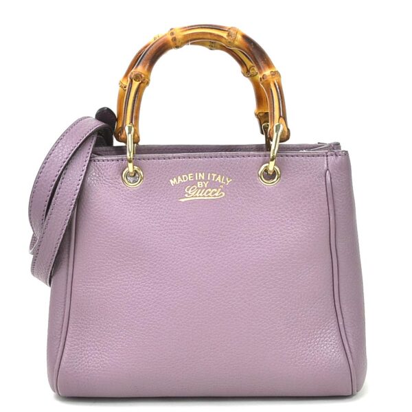 y15766a Gucci Bamboo Leather Crossbody Shoulder Bag Purple