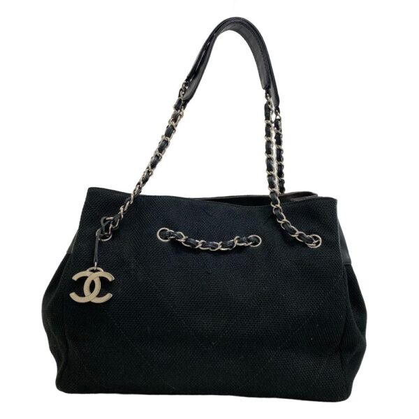 z0004612 1 Chanel V Stitch Chevron Chain Tote Bag Black