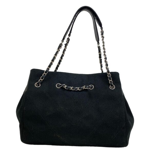 z0004612 2 Chanel V Stitch Chevron Chain Tote Bag Black