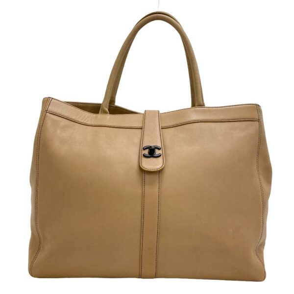 z0004710 1 Chanel Turnlock Tote Bag Beige