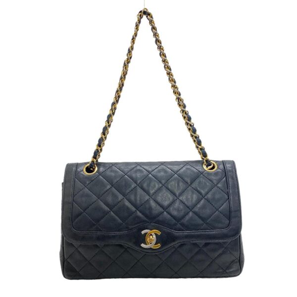 z0005076 1 Chanel Paris Double Flap Shoulder Bag Black