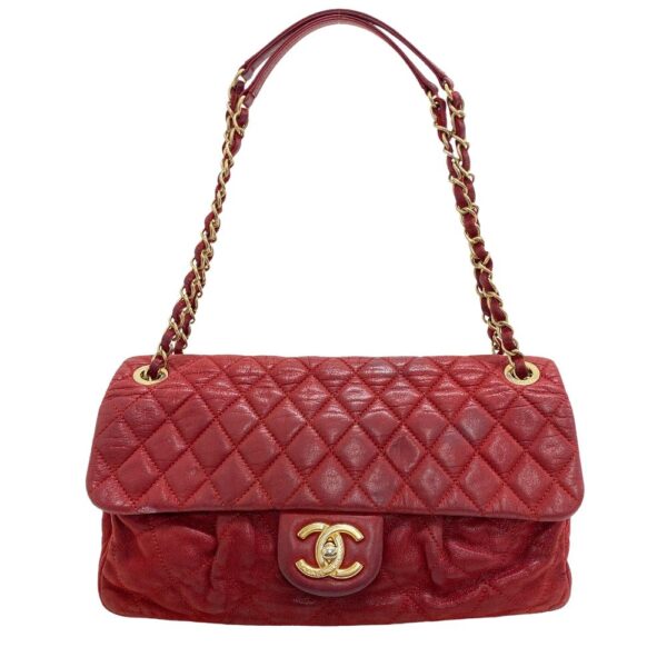 z0005102 1 Chanel Single Flap Double Chain Shoulder Bag Red