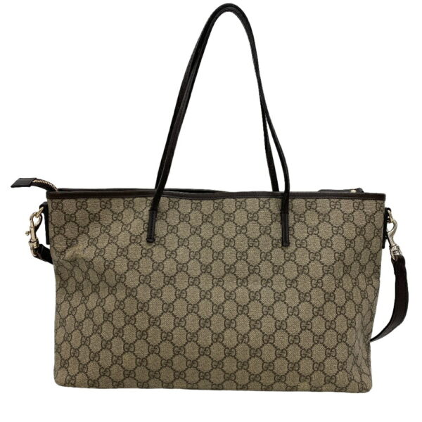 z0006699 2 Gucci 2Way GG Supreme Tote Bag Brown