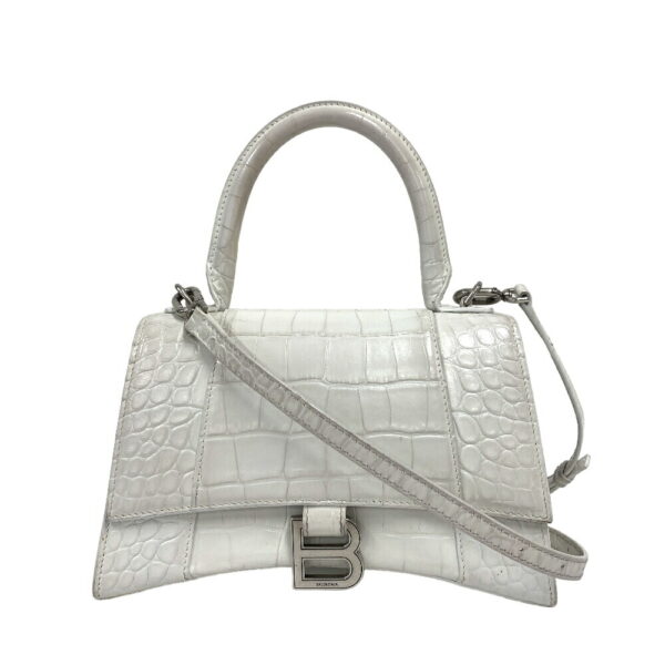 z0007134 1 Balenciaga Hourglass 2Way Handbag Croco White