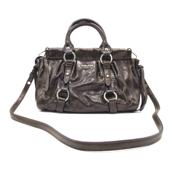 z0013 1 Miu Miu Handbag Shoulder Bag Leather Brown