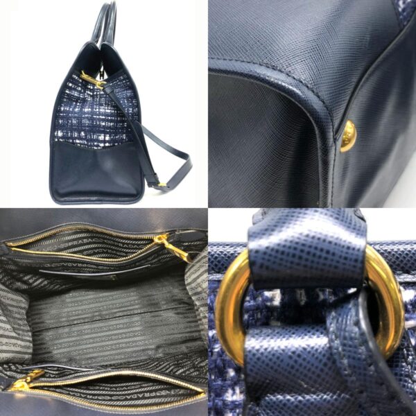 z0014 4 c Prada Shoulder Bag Tweed Leather Blue White