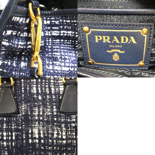 z0014 8 c Prada Shoulder Bag Tweed Leather Blue White