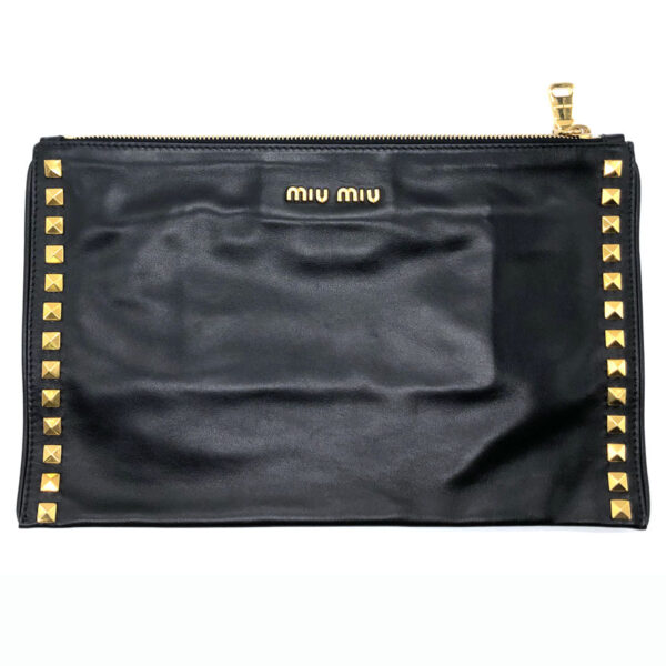 z0015 1 Miu Miu Clutch Bag Leather Black