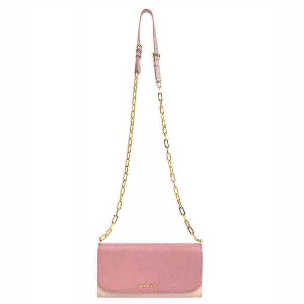 z0028 1 Miu Miu Long Wallet Chain Wallet Leather Pink