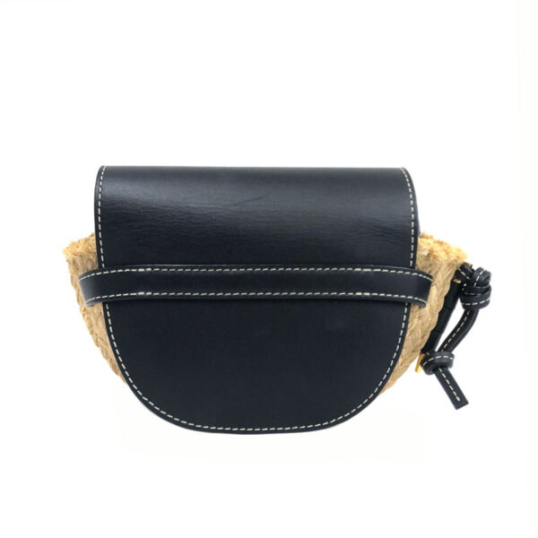 z0039 2 Loewe Mini Gate Leather Raffia Crossbody Shoulder Bag Black