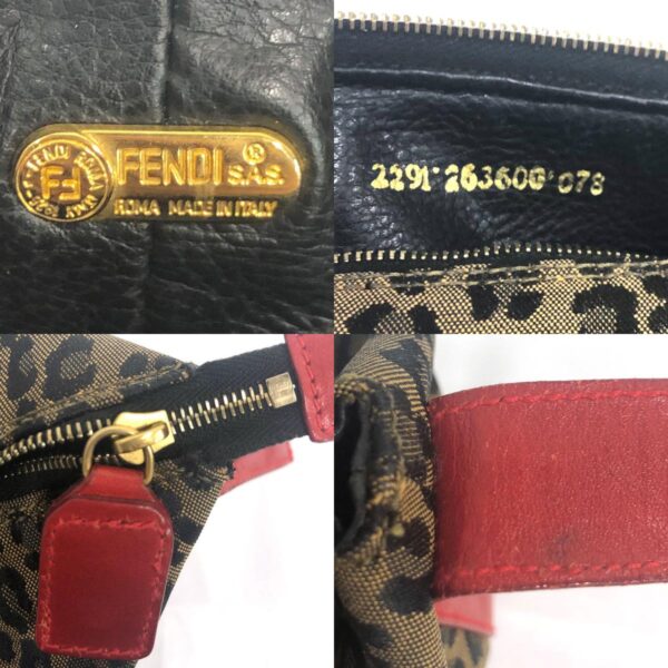 z0089 7 c Fendi Leopard Handbag Canvas Leather Leopard