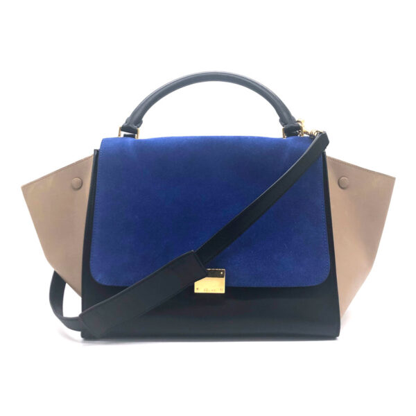 z0099 1 Celine Trapeze Shoulder Bag Leather Blue Black Beige