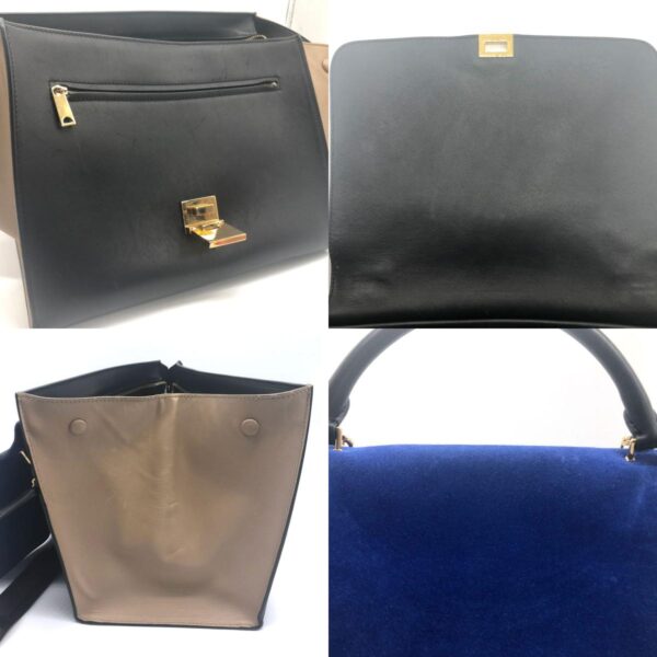 z0099 10 c Celine Trapeze Shoulder Bag Leather Blue Black Beige