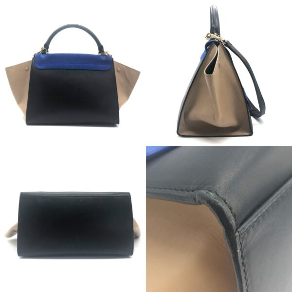 z0099 2 c Celine Trapeze Shoulder Bag Leather Blue Black Beige