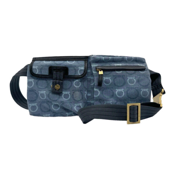 z01000 1 Salvatore Ferragamo Gancini Canvas Waist Bag Blue