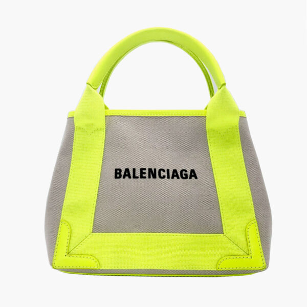 z0121 1 Balenciaga Canvas Shoulder Bag Beige Neon Yellow