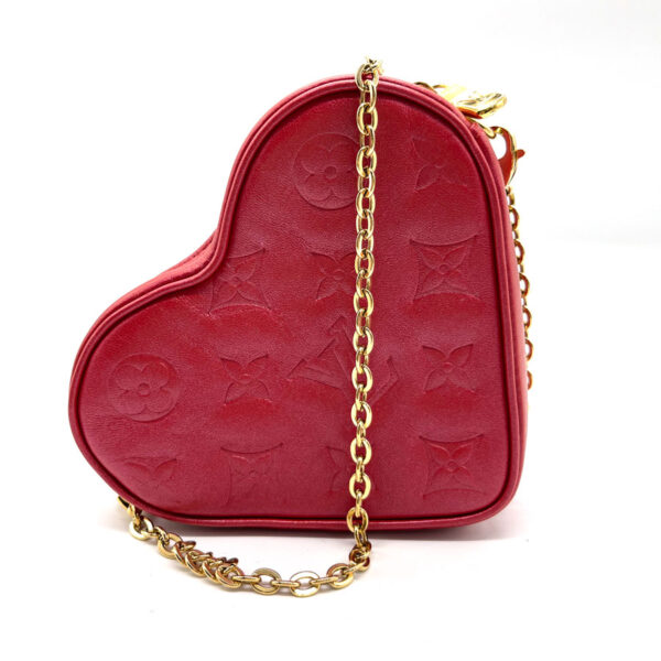 z0140 1 Louis Vuitton Chain Shoulder Bag Heart on Chain Red Leather