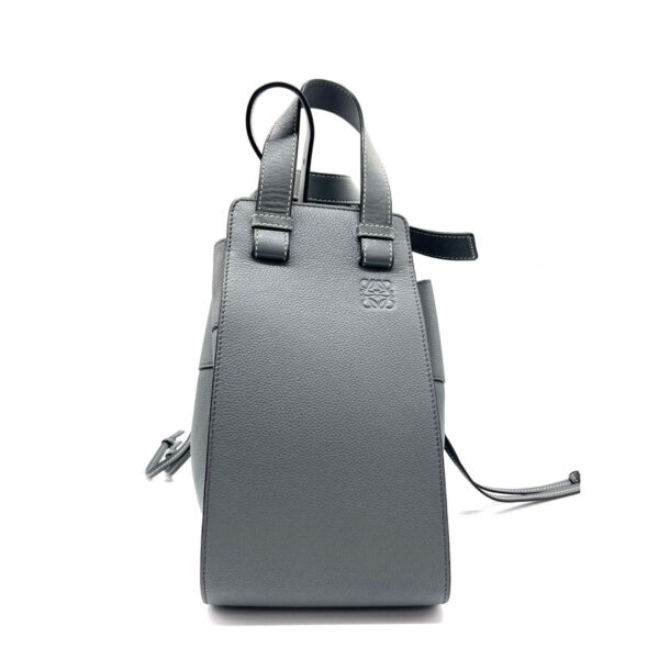 z0200 1 Loewe Hammock Leather Shoulder Bag Drawstring Small Gray