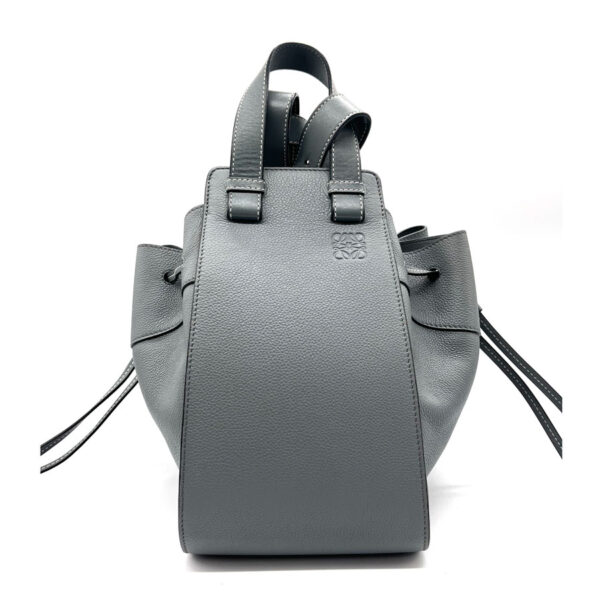 z0200 12 Loewe Hammock Leather Shoulder Bag Drawstring Small Gray