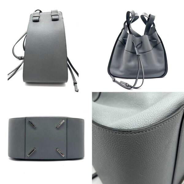 z0200 2 c Loewe Hammock Leather Shoulder Bag Drawstring Small Gray