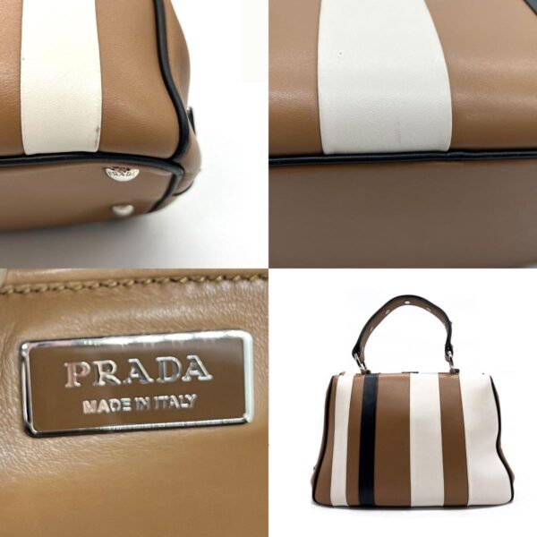 z0208 9 c Prada Leather Handbag Camel Black Ivory