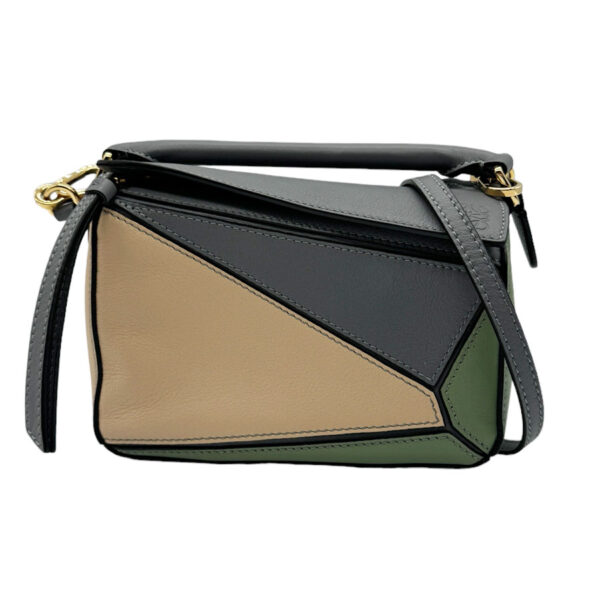 z0301 1 Loewe Puzzle Mini Leather Handbag Gray Beige Green