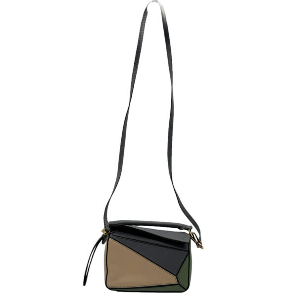 z0301 2 Loewe Puzzle Mini Leather Handbag Gray Beige Green