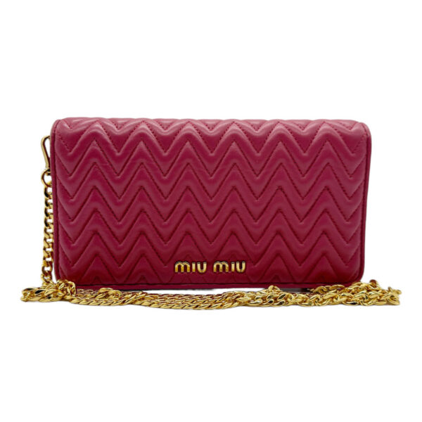 z0343 1 Miu Miu Crossbody Shoulder Bag Pochette Leather Deep Pink