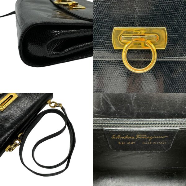 z0349 8 c Salvatore Ferragamo Gancini Embossed Leather Crossbody Shoulder Bag Black