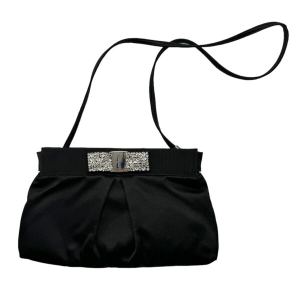 z0357 1 Salvatore Ferragamo Vara Satin Shoulder Bag Black