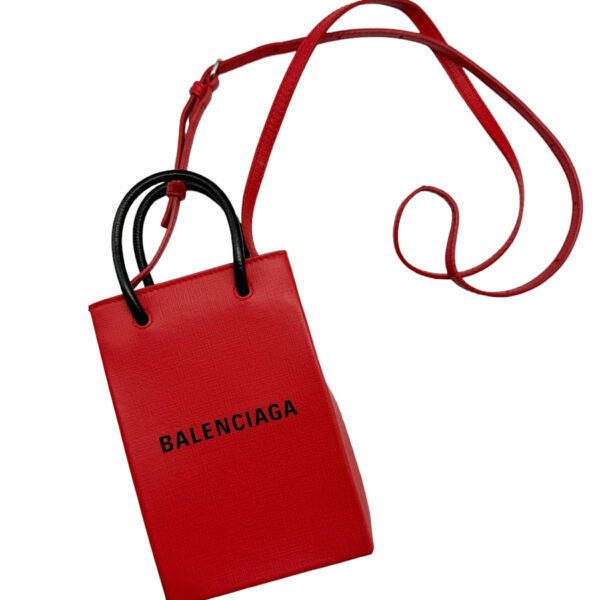 z0358 1 Balenciaga Leather Mini Shopping Bag Red Black