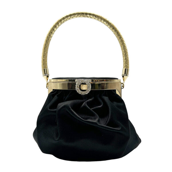 z0374 1 Salvatore Ferragamo Gancini Satin Handbag Black