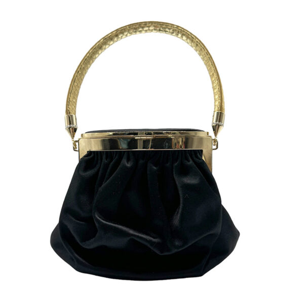 z0374 2 Salvatore Ferragamo Gancini Satin Handbag Black