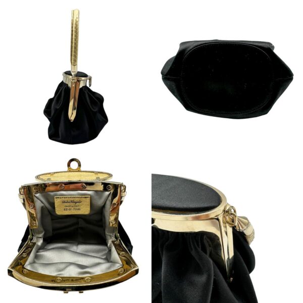 z0374 3 c Salvatore Ferragamo Gancini Satin Handbag Black