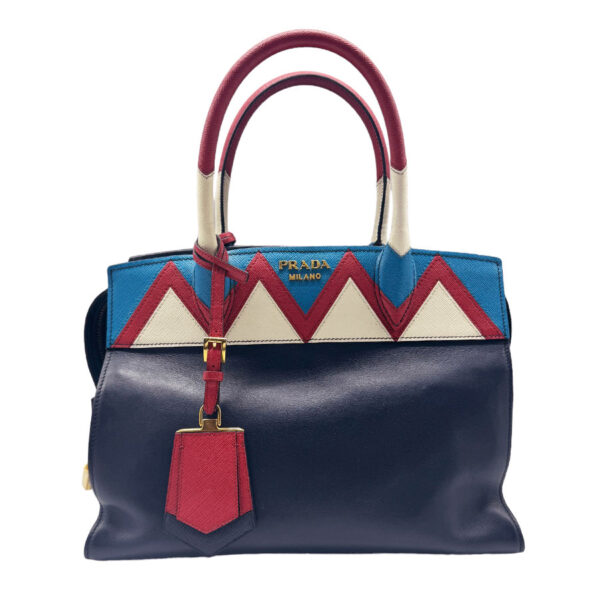 z0489 1 Prada Shoulder Bag Leather Blue Multicolor