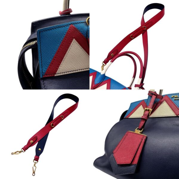 z0489 10 c Prada Shoulder Bag Leather Blue Multicolor