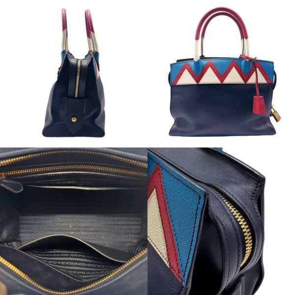 z0489 2 c Prada Shoulder Bag Leather Blue Multicolor