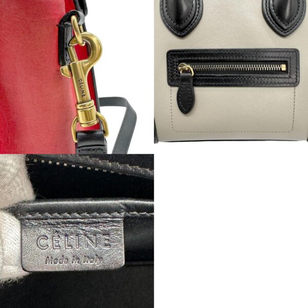 z0529 14 c Celine Luggage Nano Shopper Shoulder Bag Greige Black Red