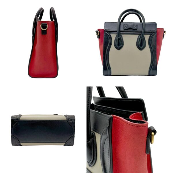 z0529 2 c Celine Luggage Nano Shopper Shoulder Bag Greige Black Red